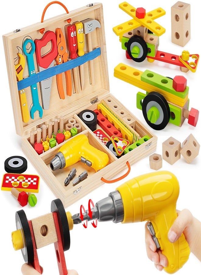 LACCHOUFEE Kids Tool Set Toy with Drill, Stem Montessori Toys for 3 4 5 Years Old Boy Girl, 44 Pcs Wooden Toddler Tool Kits Inc Box, Learning Educational Construction Toy - Image 1
